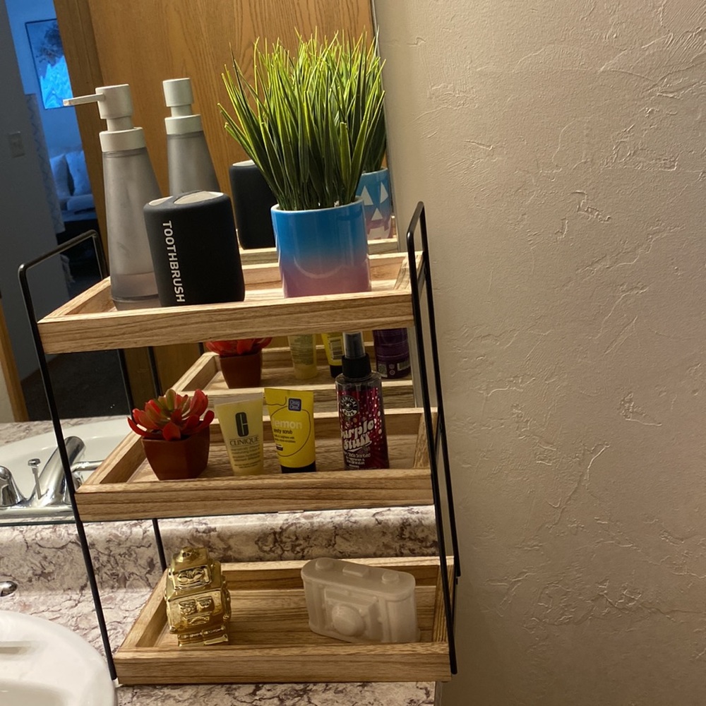 3 tier wooden bathroom countertop organizer.